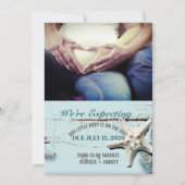 blauwe zeeschelp strand Foto Zwangerschap Aankondi Aankondiging (Voorkant)