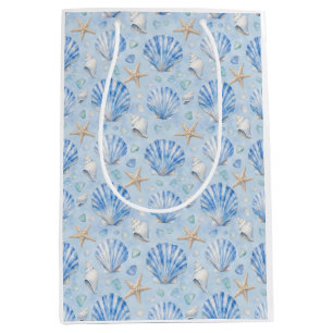 Blauwe Zeeschelp Zeester Waterverf Oceaan Patroon Medium Cadeauzakje