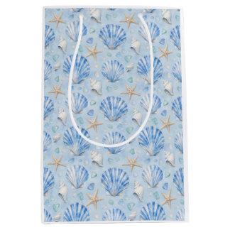 Blauwe Zeeschelp Zeester Waterverf Oceaan Patroon Medium Cadeauzakje