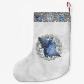 Blauwe zeeschelpen Jewel Silver Bokeh & Faux Glitt Kleine Kerstsok (Achterkant)