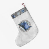 Blauwe zeeschelpen Jewel Silver Bokeh & Faux Glitt Kleine Kerstsok (Achterkant (Hangend))