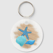 Blauwe zeeschelpen op de Beach Canvas tas Sleutelhanger (Achterkant)