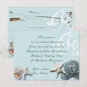 Blauwe zeeschelpen Strand bruiloft Receptie kaarte Briefkaart (Voorkant / Achterkant)