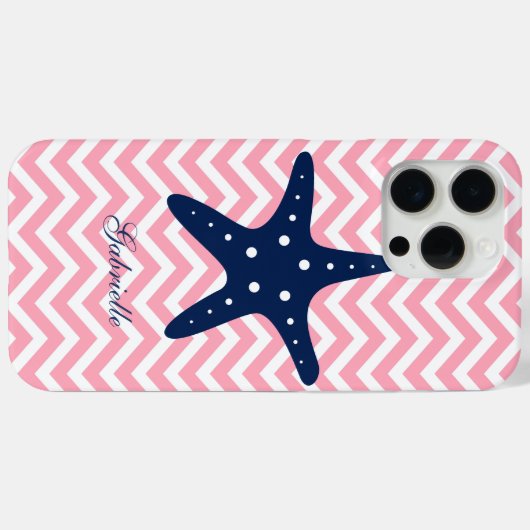 Blauwe zeester op roze Chevrons Patroon Case-Mate iPhone Case (Achterkant (horizontaal))