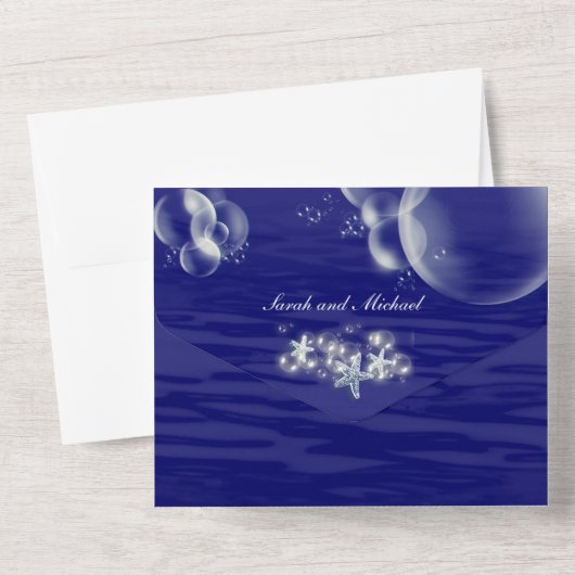 Blauwe zeester strand trouwzomervakantie all in one uitnodiging (Achterkant)