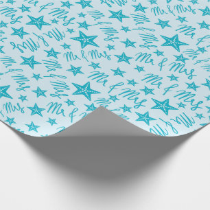 Blauwe Zeester Zomer Strand Bruiloft Naadloos Trop Cadeaupapier
