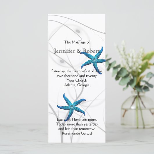 Blauwe zeesterren met zilveren koraal bruiloft pro programma (Staand voorkant)