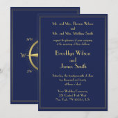 Blauwe Zeevaart Trouwkaarten Gouden Kompas Kaart (Voorkant / Achterkant)