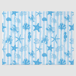 Blauwe Zeewezens Nautisch Doodlepatroon Tissuepapier