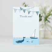 Blauwe zeezeilboot baby douche bedankt (Staand voorkant)