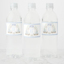 Blauwe zeilboot baby shower waterfles labels