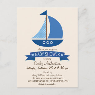 Blauwe zeilboot, nautisch Baby shower Uitnodiging Briefkaart