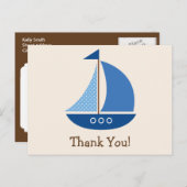 Blauwe zeilboot, nautisch; dank u briefkaart (Voorkant / Achterkant)