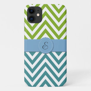 Blauwe zigzag, groene zigzag, Chevron, monogram iPhone 11 Hoesje