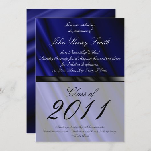 Blauwe zijde 2 Afstuderen Uitnodiging/Aankondiging Kaart (Voorkant / Achterkant)