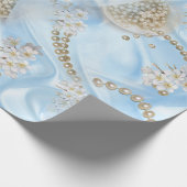 Blauwe Zijde en Ivory Champaign Pearls Cadeaupapier (Hoek)
