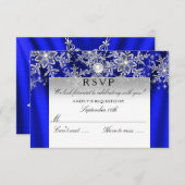 Blauwe Zijde Parel Sneeuwvlok Zilver Winter RSVP (Voorkant / Achterkant)