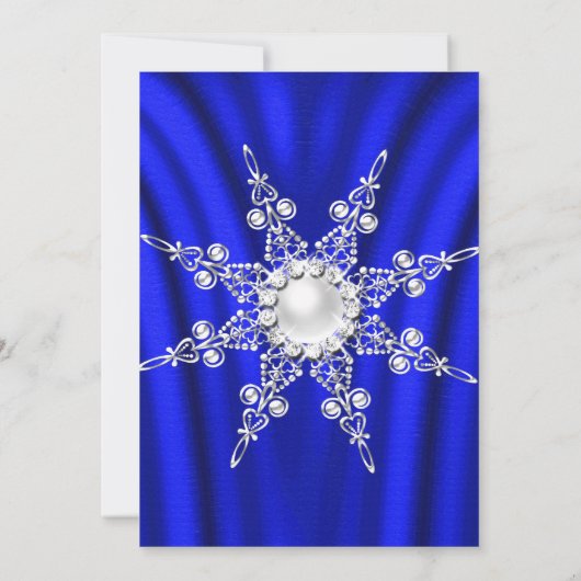 Blauwe Zijderzijde Parelsnowflake Zilverwinterbrui Kaart (Achterkant)