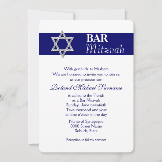 Blauwe zilveren bar mitzvah viering #4 kaart (Voorkant)