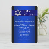 Blauwe zilveren staaf mitzvah blauwe achtergrond kaart (Staand voorkant)