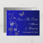 Blauwe, zilveren vlinders Sla het Date Briefkaart  (Voorkant / Achterkant)