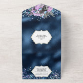 Blauwe zilvervlinder paarse roos glamour all in one uitnodiging (Buitenkant)