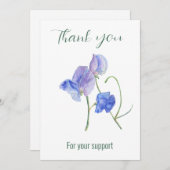 Blauwe zoete erwtenbloemen Bedankt voor uw steun (Voorkant / Achterkant)