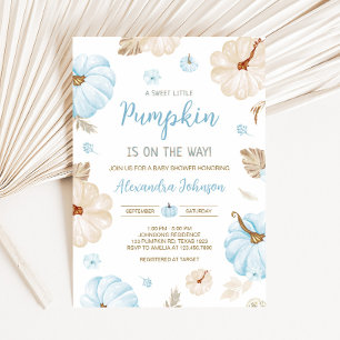 Blauwe Zoete Kleine Pompoen Herfst Baby Shower Kaart