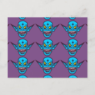 blauwe zombie trol demon postkaart
