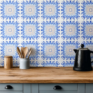 Blauwe zomer kustbloemen print tegeltje