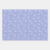 Blauwe Zomer Ocean Line Art Naadloos Patroon Inpakpapier Vel (Voorkant 2)