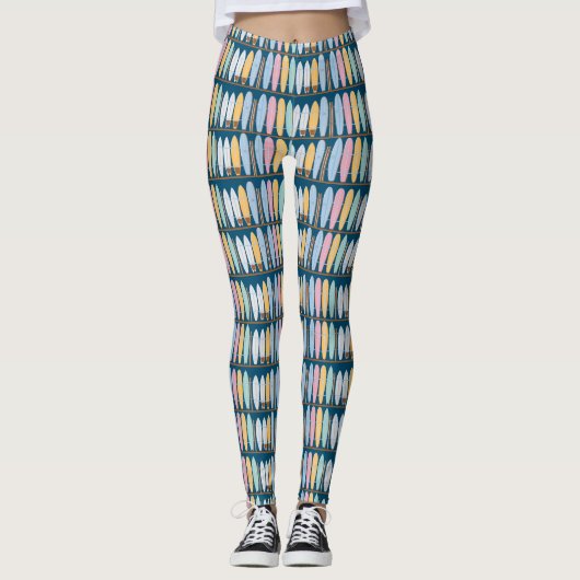 Blauwe zomer surfplanken leggings (Voorkant)