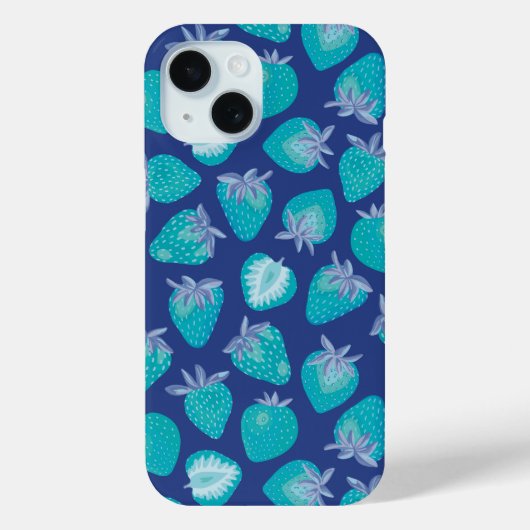 Blauwe zomeraardbeienpatroon Case-Mate iPhone case (Achterkant)