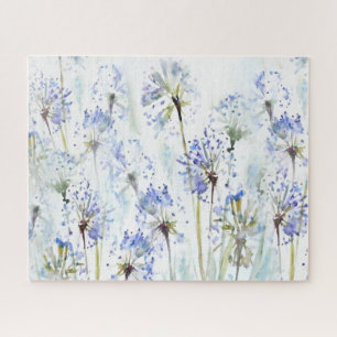 Blauwe zomerbloemen waterverf schets legpuzzel