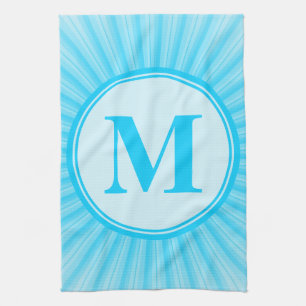 Blauwe zon monogram gepersonaliseerd theedoek