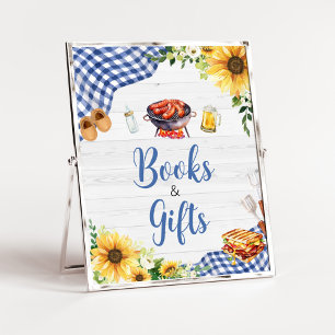 Blauwe Zonnebloem BBQ Baby shower Boeken en gesche Poster