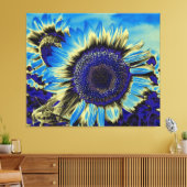 Blauwe zonnebloem canvas afdruk (Insitu (Woonkamer))