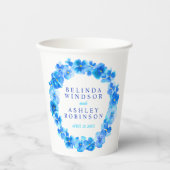 Blauwe zonnebloem met waterverf bruiloft papieren bekers (Voorkant)
