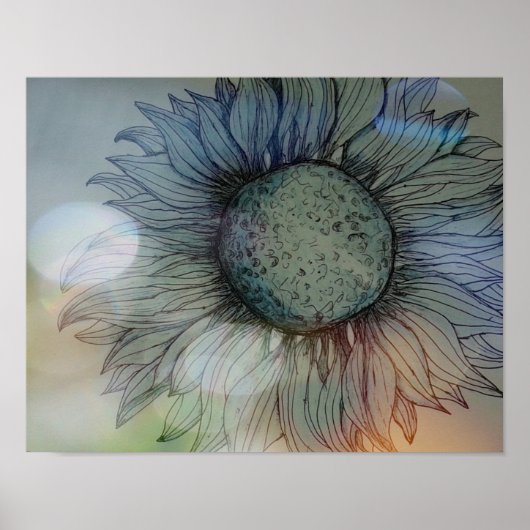 Blauwe zonnebloem poster (Voorkant)