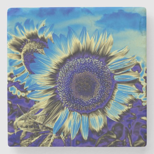 Blauwe zonnebloem stenen onderzetter (Voorkant)