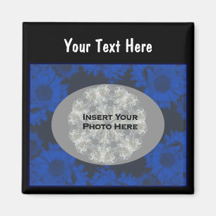 Blauwe zonnebloemen Ontwerp Floral Foto Magneet