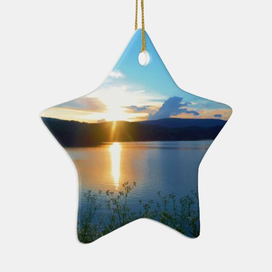 Blauwe zonsondergang op het meer keramisch ornament (Rechts)