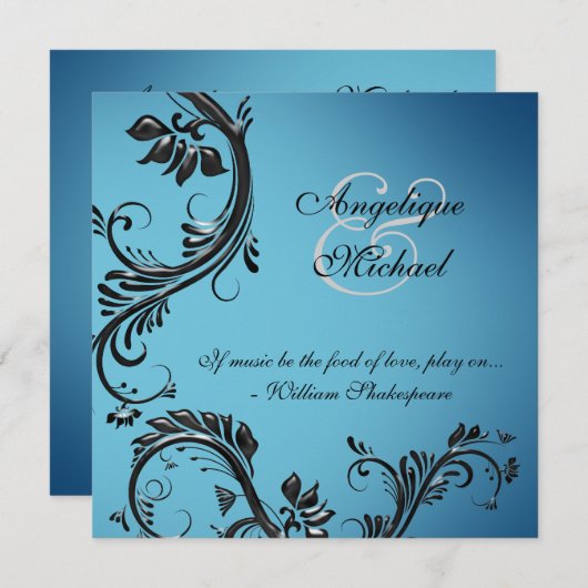 Blauwe zwarte bruiloft verloving kaart (Voorkant / Achterkant)