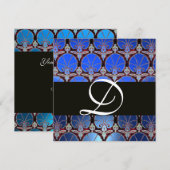 BLAUWE ZWARTE DAMASKCARNATIES MONOGRAM KAART (Voorkant / Achterkant)