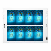 BLAUWE ZWARTE DAMASKMONOGRAM, saffierturquase Etiket (Full Sheet)