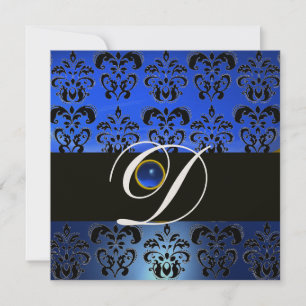 BLAUWE ZWARTE DAMAST MONOGRAM SAFFIER CHAMPAGNE KAART