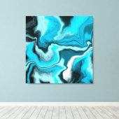 Blauwe, zwarte en witte marmer canvas afdruk (Insitu (Houten vloer))