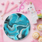 Blauwe, zwarte en witte marmer papieren bordje (Feest)