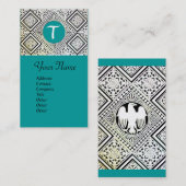 BLAUWE ZWARTE EN WITTE ROMAN ELGF-DAMASKMONOGRAM VISITEKAARTJE (Voorkant / Achterkant)