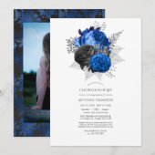 Blauwe, zwarte en zilveren Florale viering van het Kaart (Voorkant / Achterkant)